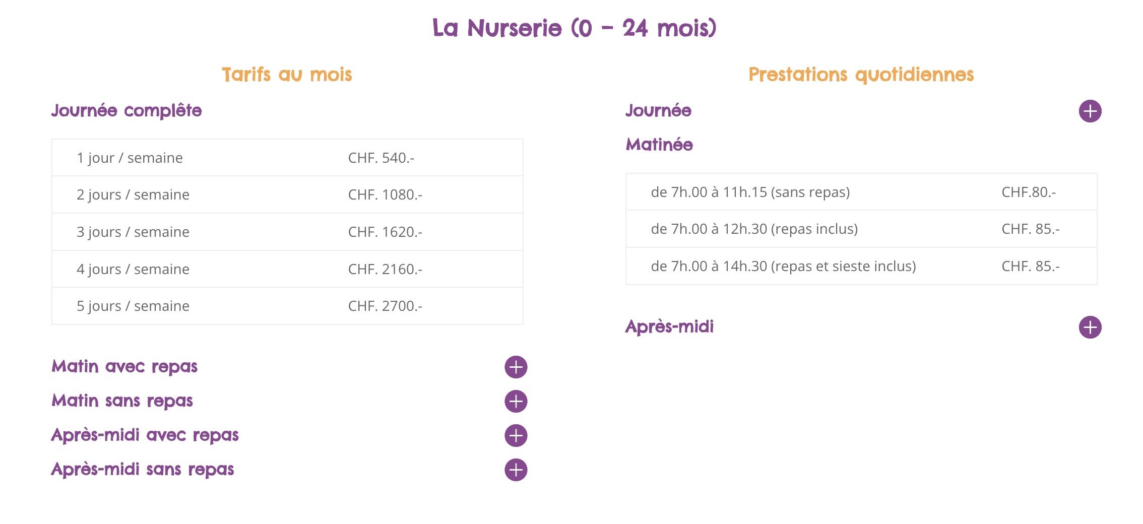 Liste de prix (Système Accordéon)