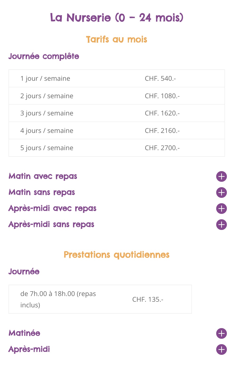Liste de prix - mobile